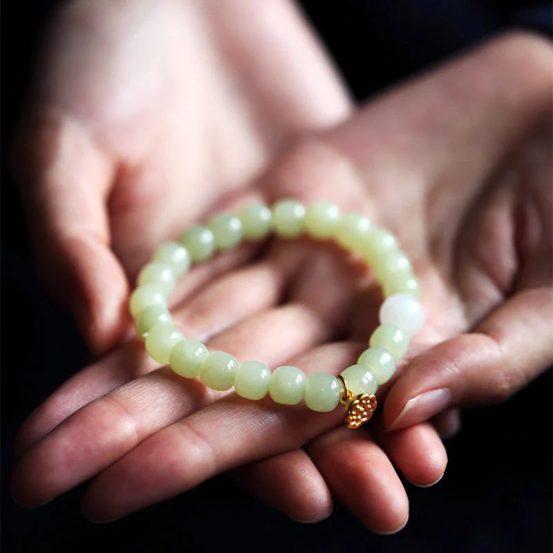 Buddha Stones Jade Lotus Abundance Adjustable Bracelet