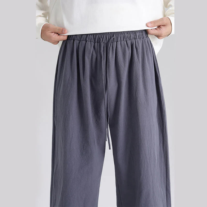 Buddha Stones Plain Patchwork Design Men's Cotton Pants With Pockets