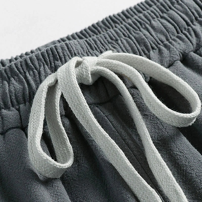 Buddha Stones Summer Drawstring Elastic Waist Frog-Button Ankle-Length Men's Cotton Linen Pants With Pockets
