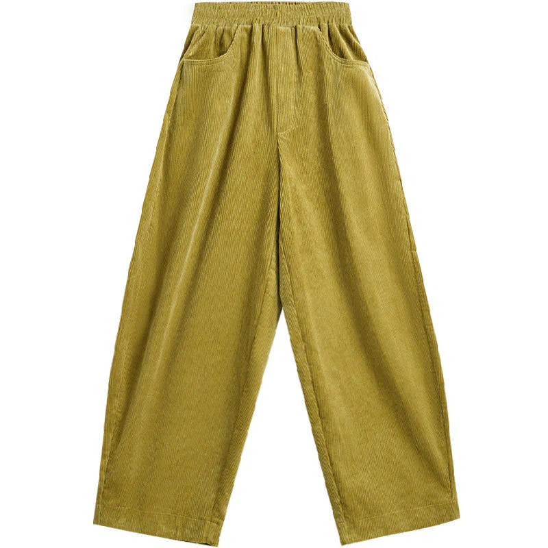 Buddha Stones Women's Fall Plain Ankle-Length Simple Design Corduroy Pants With Pockets
