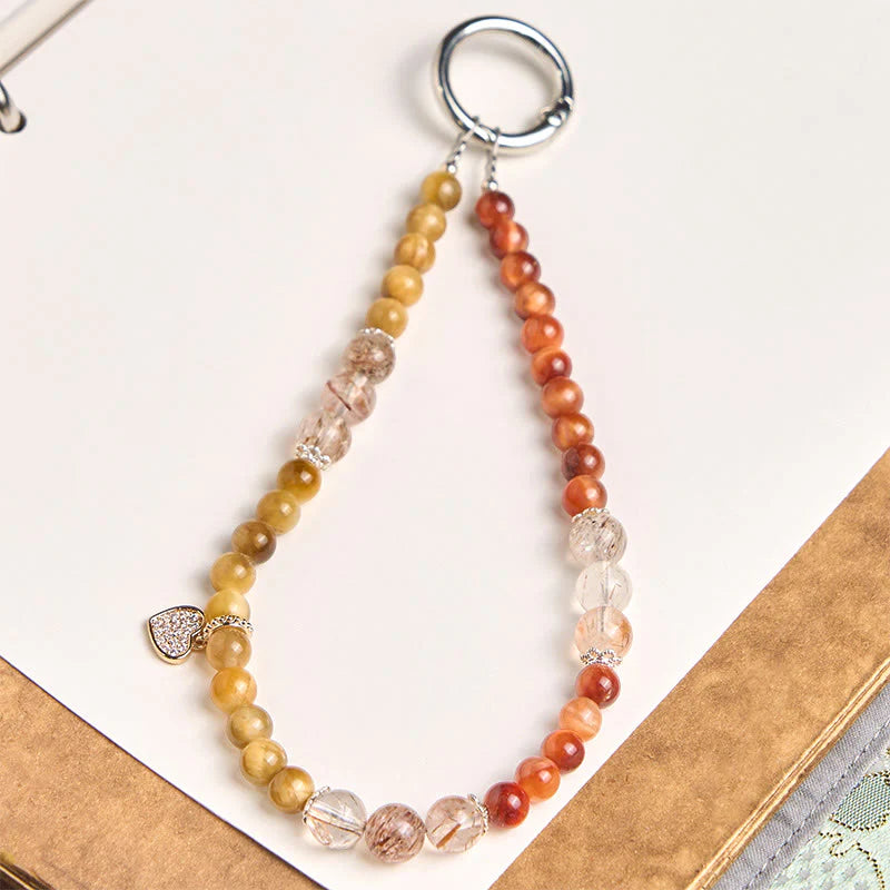 Buddha Stones Golden Tiger Eye Red Tiger Eye Heart Charm Strength Key Chain Phone Hanging Decoration