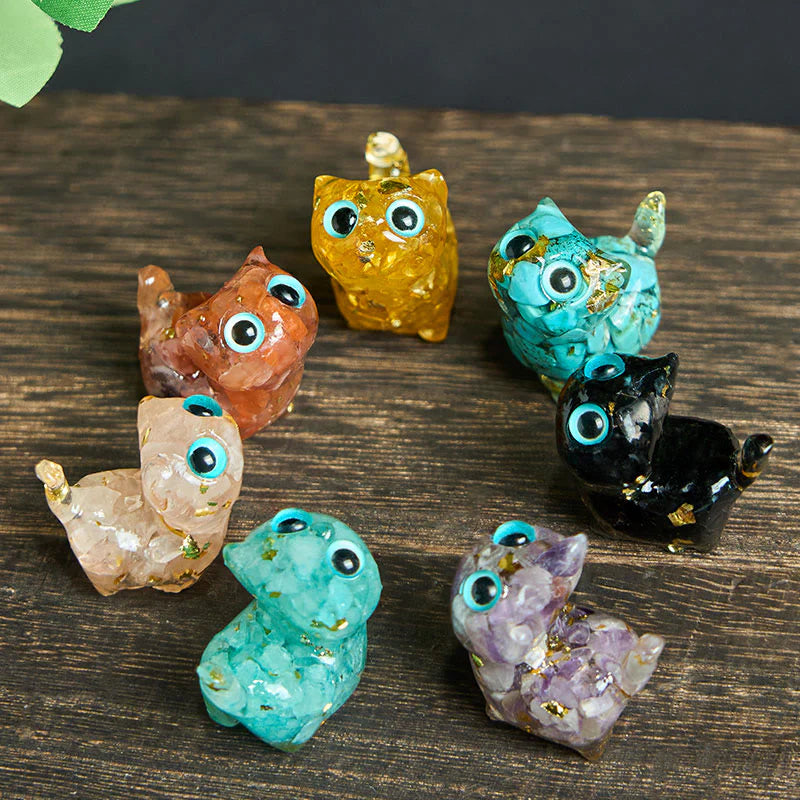 Buddha Stones Crystal Drip Resin Small Cat Serenity Fulfilment Decoration Statue