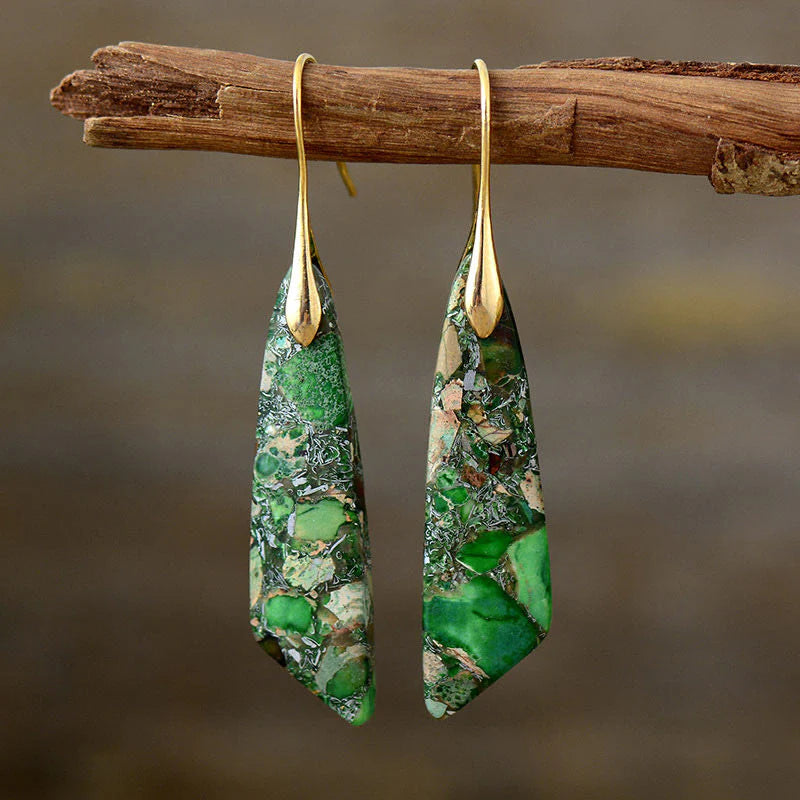 Buddha Stones Natural Emperor Stone Geometric Crystal Anti-Stress Earrings