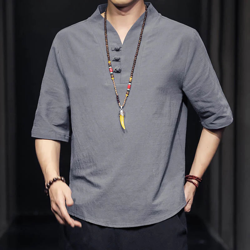 Buddha Stones Casual Summer Half Sleeve Shirt Cotton Men Clothing