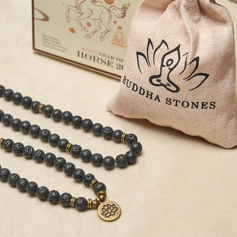FREE Today: Healing and New Beginning Retro Lotus Symbol Charm Lava Rock Bead Mala
