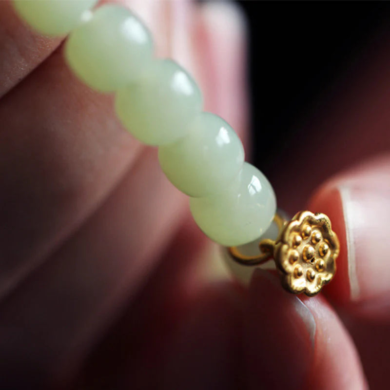 Buddha Stones Jade Lotus Abundance Adjustable Bracelet
