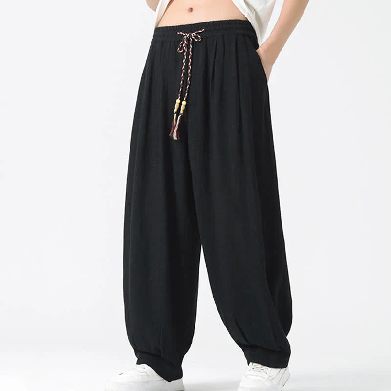 Buddha Stones Summer Drawstring Ankle Length Solid Color Men's Straight Leg Pants