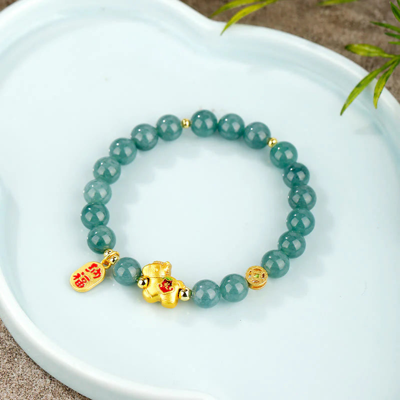 Buddha Stones Year Of The Horse Jade Prosperity Abundance Bracelet