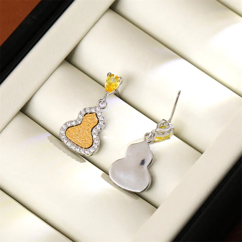 Buddha Stones Golden Gourd Zircon Copper Wealth Stud Earrings