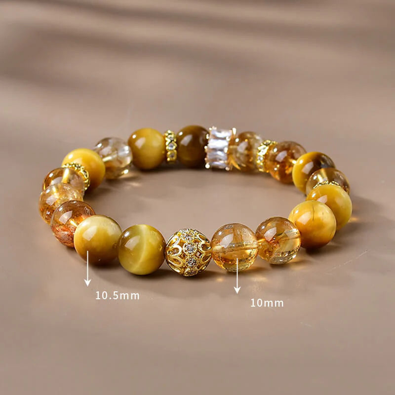 Buddha Stones Natural Tiger Eye Citrine Beads Strength Courage Bracelet