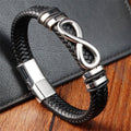 Buddha Stones Endless Knot Design Titanium Steel Strengthen Braided Leather Buckle Bracelet