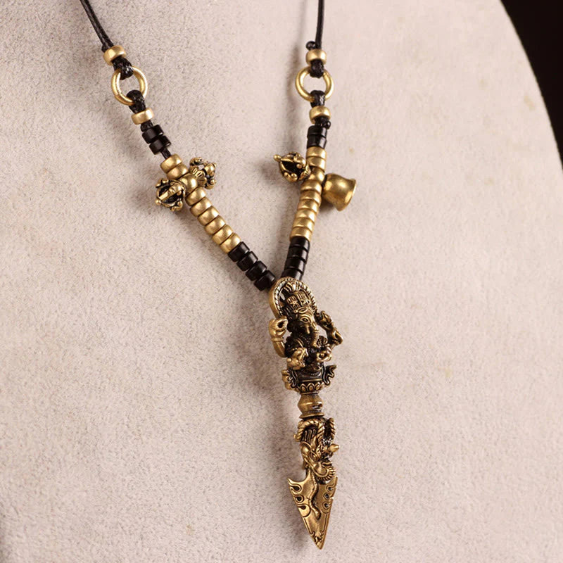 Buddha Stones Tibetan Ganesh Ganpati Elephant God of Wealth Dorje Vajra Spiritual Power Necklace Pendant