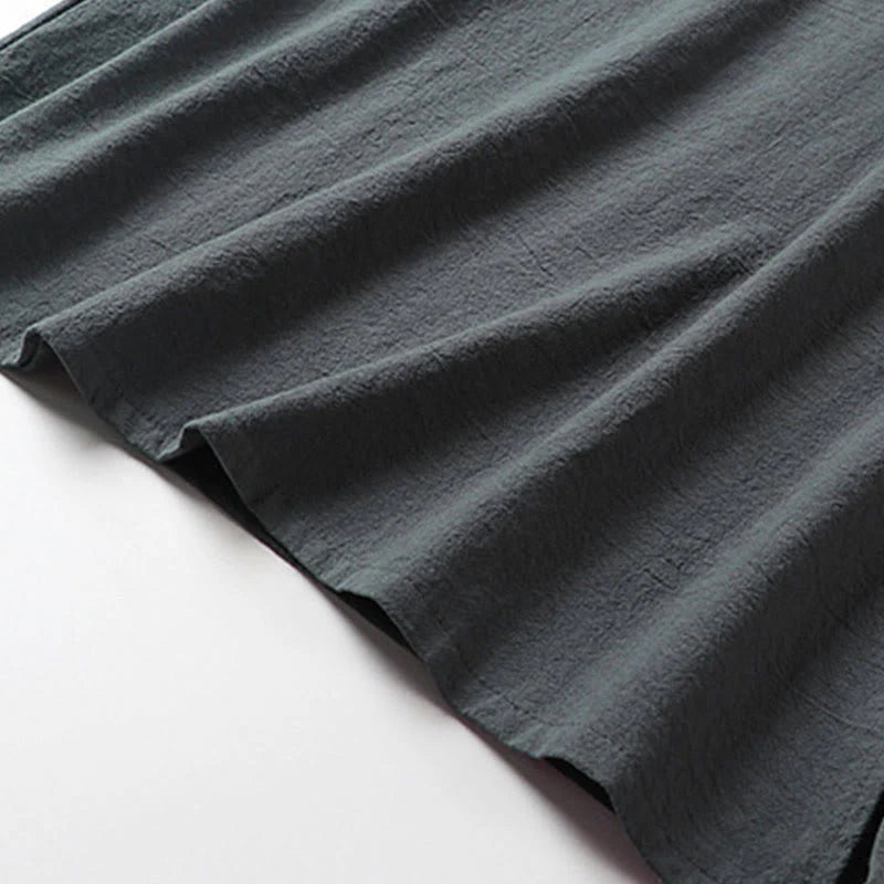 Buddha Stones Summer V-Neck Frog-Button Short Sleeve Clouds Embroidery Cotton Linen Men's Shirt