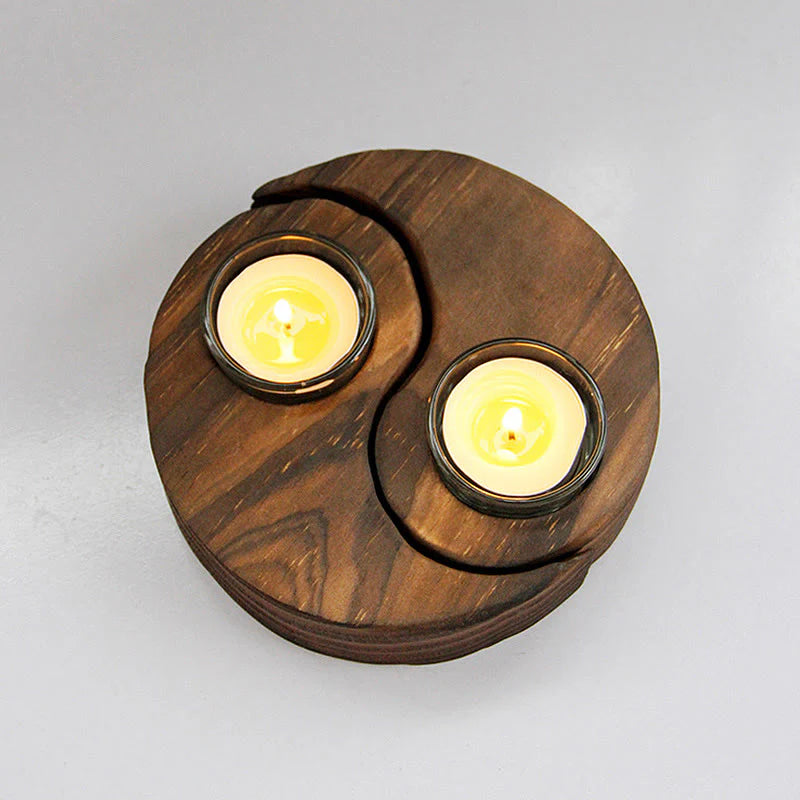 Buddha Stones Yin Yang Wood Candle Holder Meditation Rituals Use Items (Extra 35% Off | USE CODE: FS35)