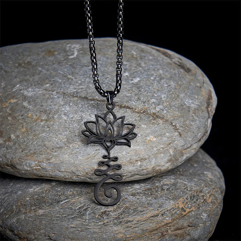 Buddha Stones Chakra Symbol Irregular Design Lotus Stainless Steel Enlightenment Necklace Pendant