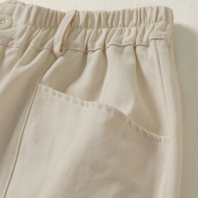 Buddha Stones Fall Simple Lines Button Zipper Design Ankle-Length Cotton Women's Harem Pants With Pockets