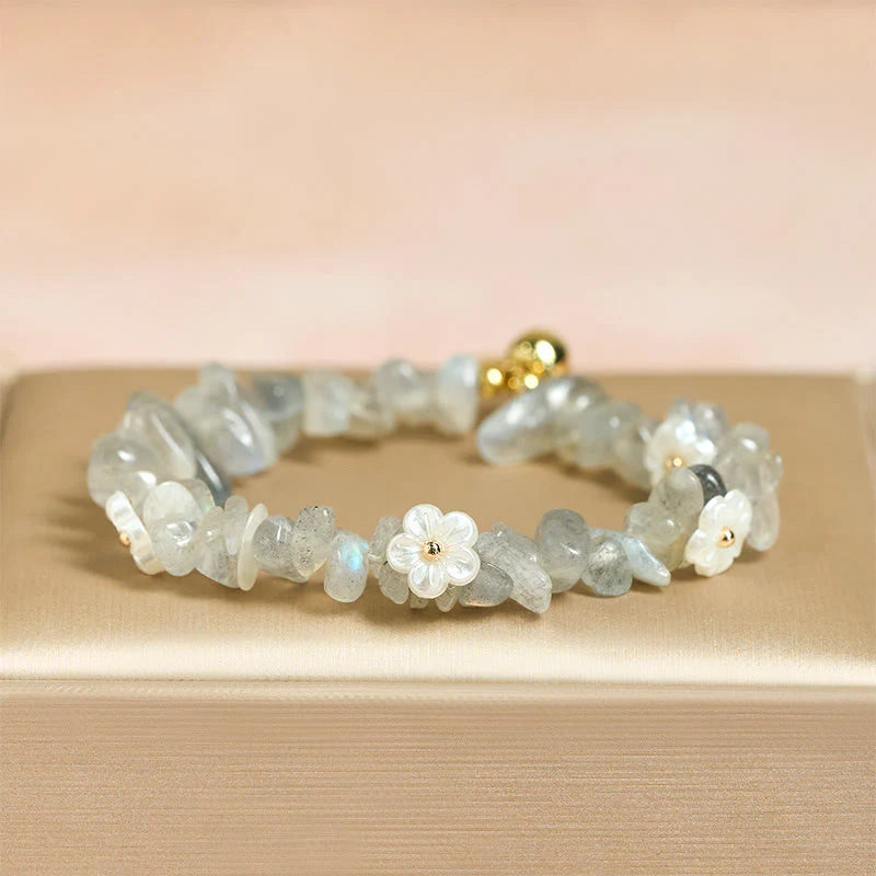 Buddha Stones Irregular Crystal Flower Design Amethyst White Crystal Balance Bracelet