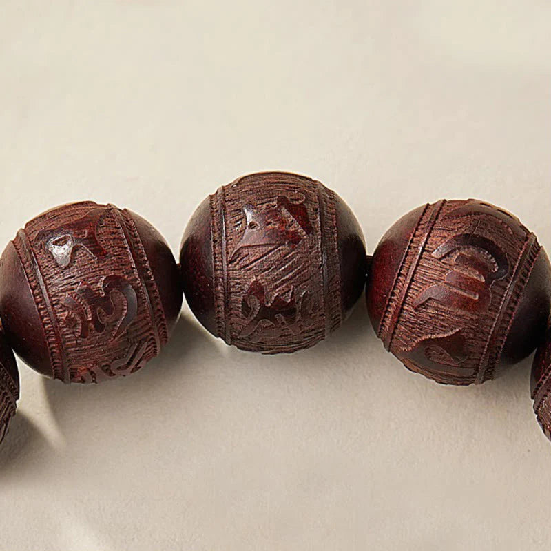Buddha Stones Small Leaf Red Sandalwood Five Directions Gods of Wealth Calm Bracelet