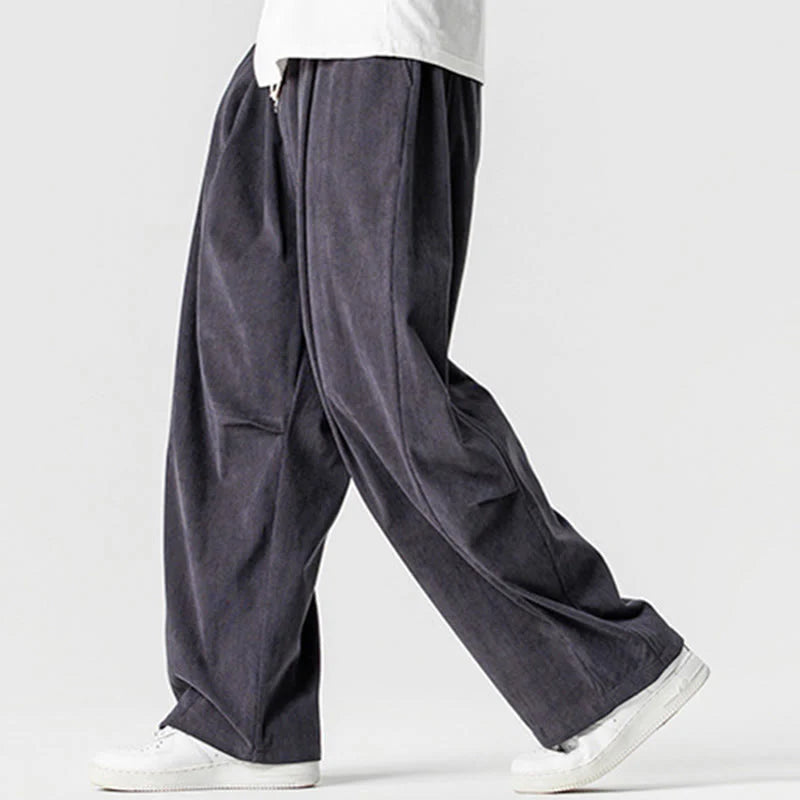 Buddha Stones Winter Drawstring Corduroy Cotton Men's Wide Leg Pants With Pockets