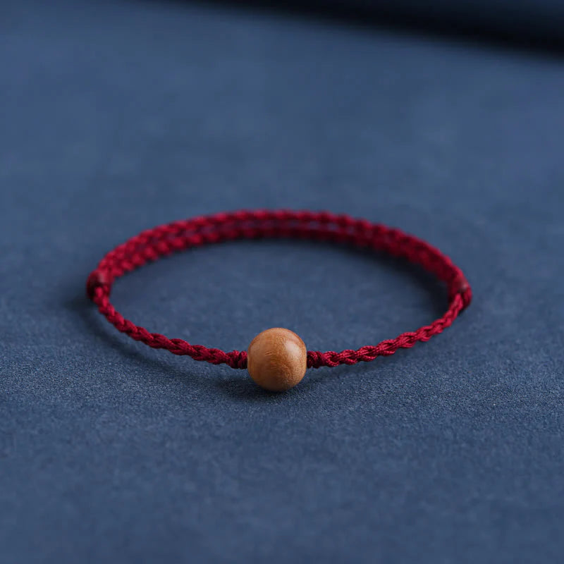 Buddha Stones Natural Peach Wood Bead Ward Off Evil Spirits Braided Bracelet