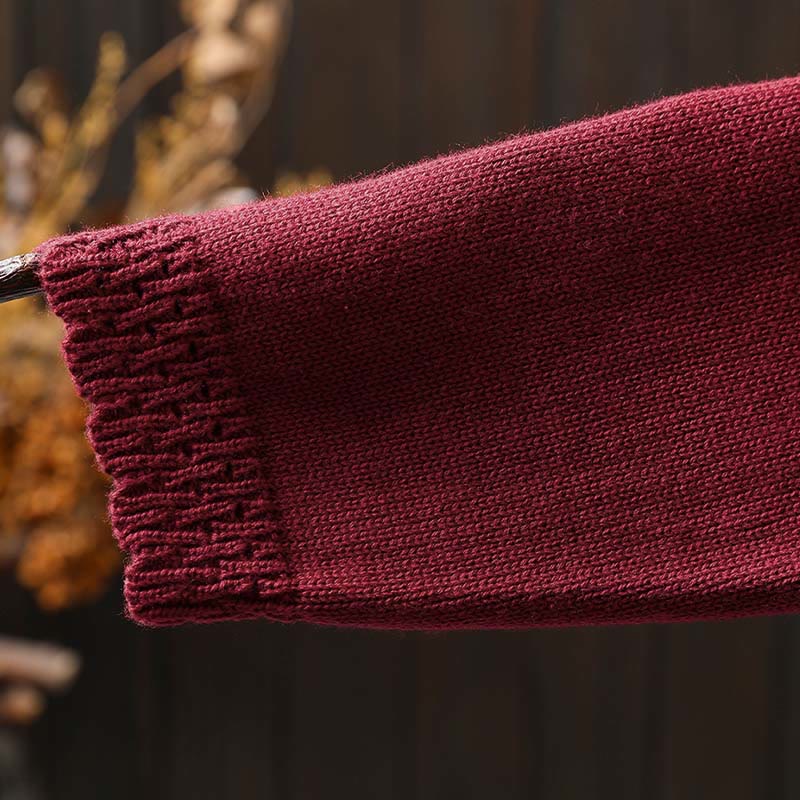 Buddha Stones Fall Lace Buttons Cotton Women's Long Sleeve Knitted Cardigan Sweater With Pockets