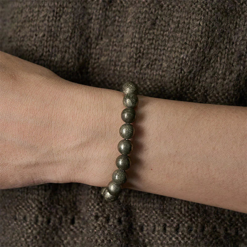 Buddha Stones Pyrite Round Beads Confidence Abundance Bracelet