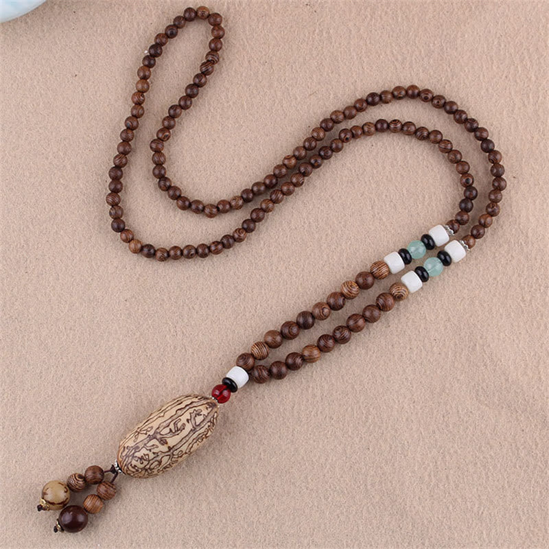 Buddha Stones Tibetan Wenge Wood Bodhi Seed Agate Elephant Protection Necklace Pendant (Extra 40% Off | USE CODE: FS40)