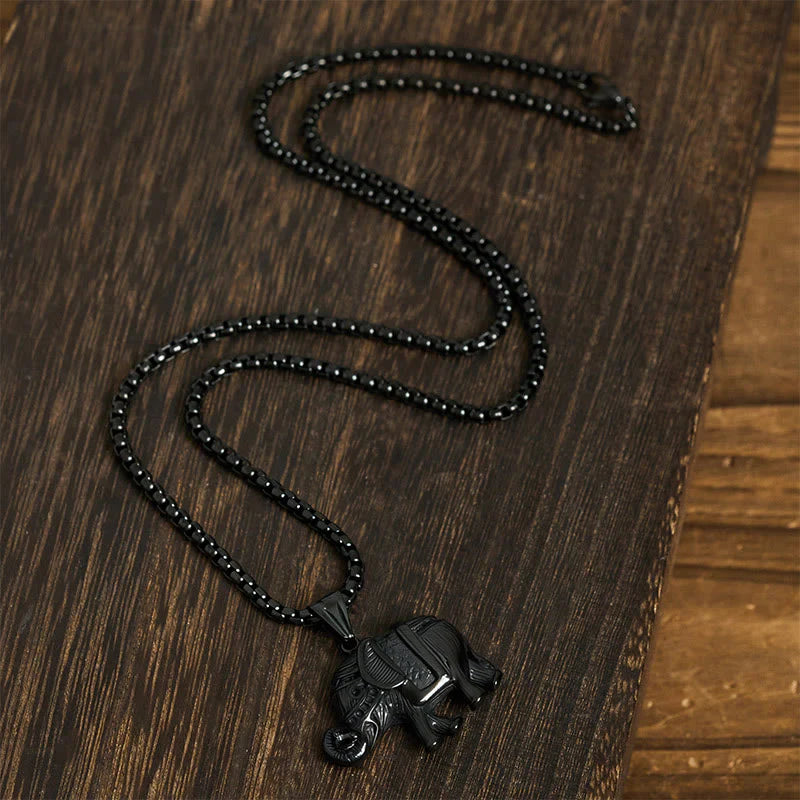 Buddha Stones Titanium Steel Elephant Strengthen Necklace Pendants