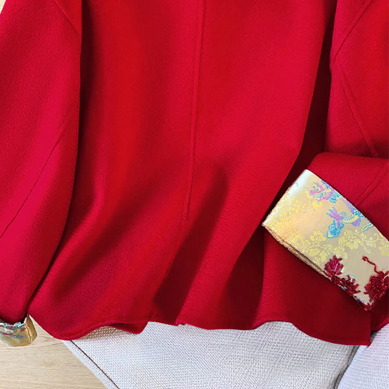 Buddha Stones Winter Embroidery Buttons Design Long Sleeve Women's Cotton Jacket With Pockets