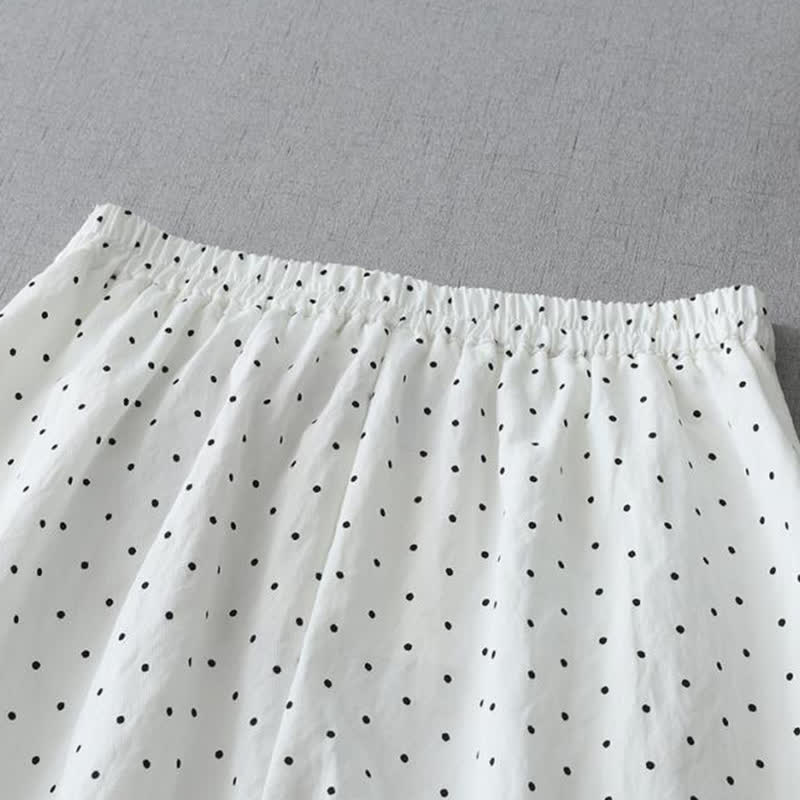 Buddha Stones Polka Dot Lace Patchwork Cotton Women's Wide Leg Capri Pants With Pockets