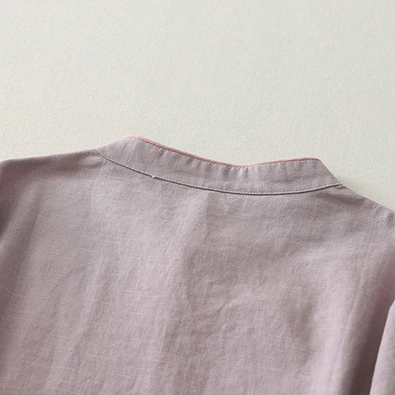 Buddha Stones Plain Slanted Buttons Cotton Linen Women's Shirt