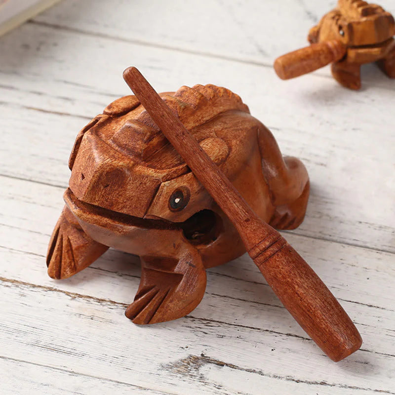 Buddha Stones Handcrafted FengShui Wealth Luck Frog Mini Wooden Croaking Frog Guiro Decoration