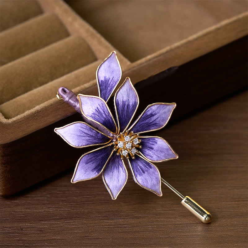 Buddha Stones Handcrafted Silk Art Velvet Flower Purple Flower Brooch
