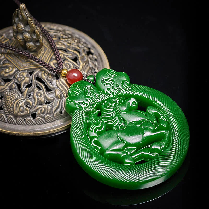 Buddha Stones Year Of The Horse Jade Prosperity Hollow Necklace Pendants
