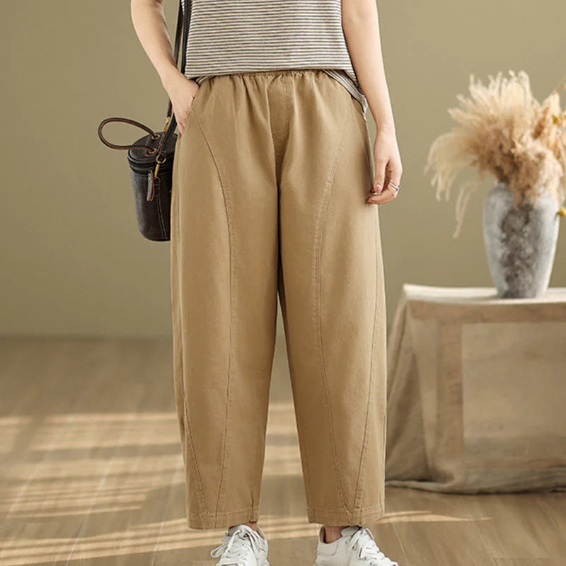 Buddha Stones Casual Elastic Waist Women's Polyester Harem Pants With Pockets