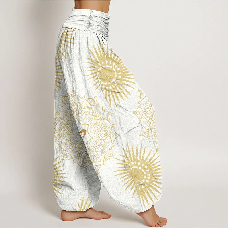 Buddha Stones Cotton Casual Mandala Om Symbol Sun Pattern Women's Harem Pants