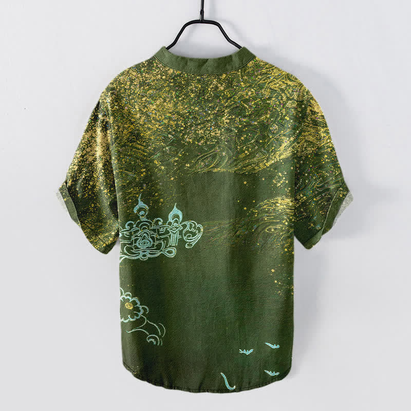 Buddha Stones Cotton Splatter Dye Galaxy-Inspired Henley Men's Short Sleeve Half Button Shirt