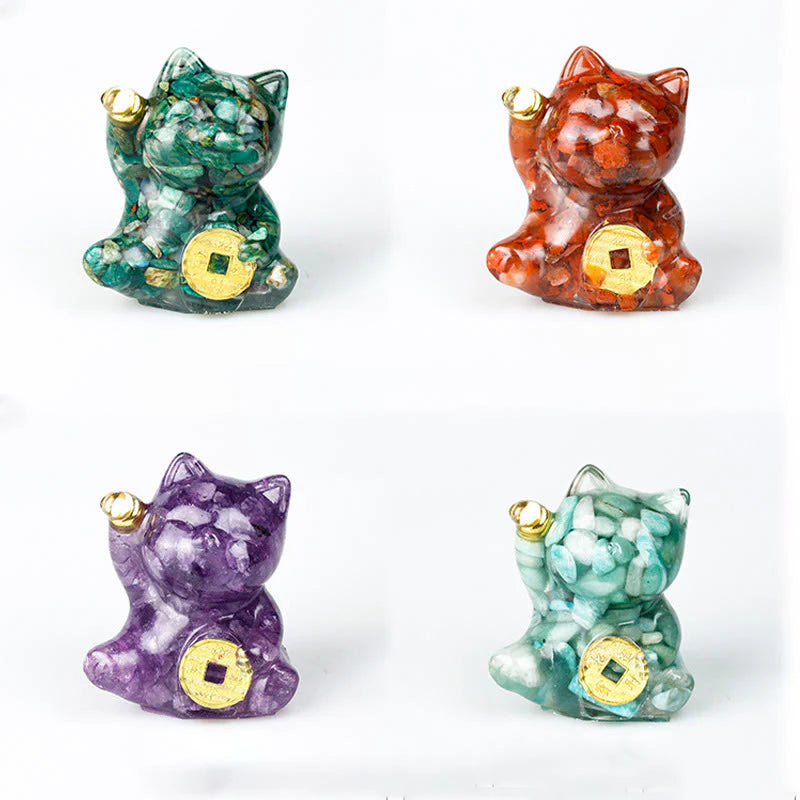 Buddha Stones Lucky Cat Copper Coin Turquoise Labradorite Pink Crystal Amethyst Strength Home Decoration