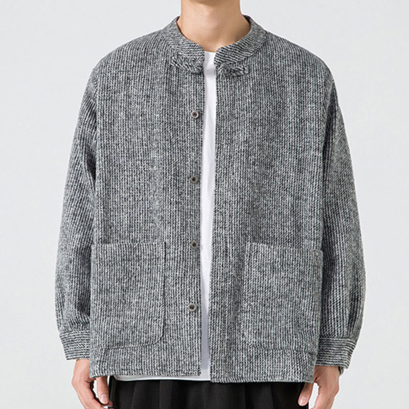 Buddha Stones Solid Color Frog-Button Long Sleeve Men's Cotton Corduroy Jacket With Pockets