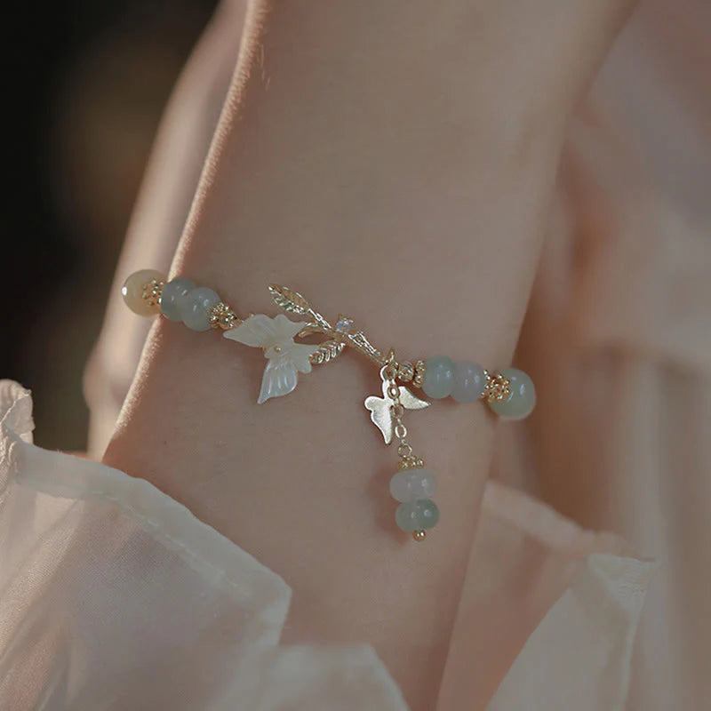 Buddha Stones Butterfly Charm Hetian Jade Adjustable Chain Prosperity Bracelet