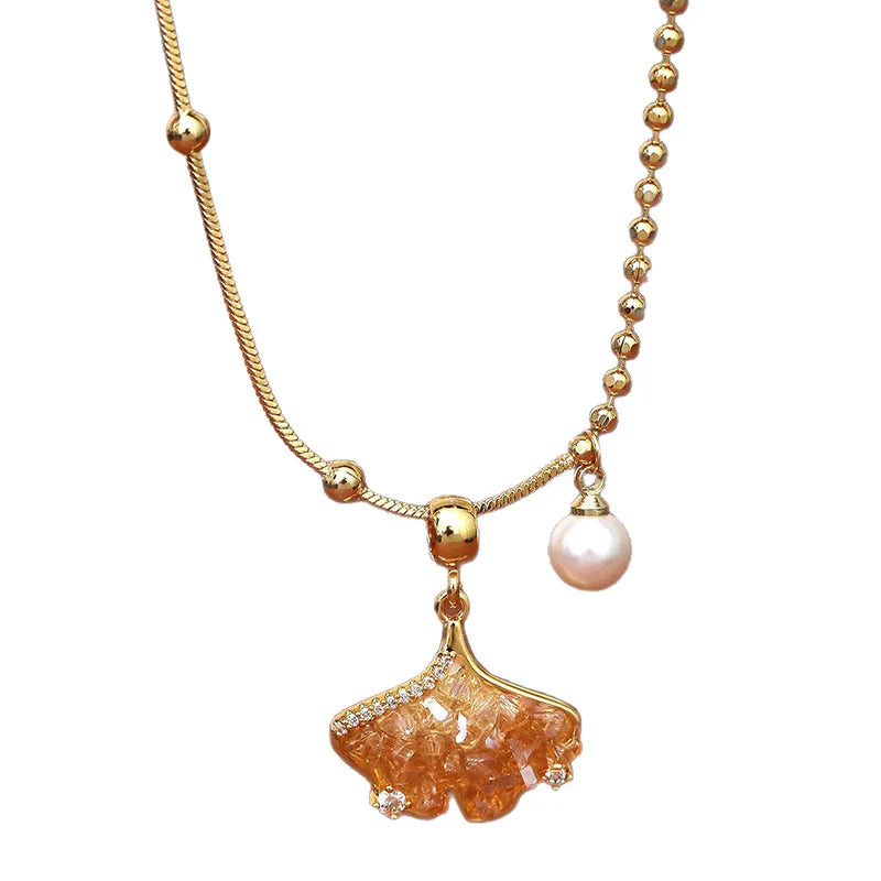 Buddha Stones Champagne Citrine Copper Pearl Properity Protection Necklace Pendant