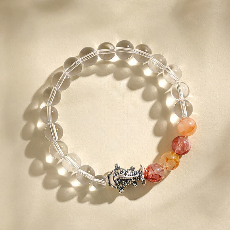 Buddha Stones Clear Quartz 999 Sterling Silver Koi Fish Protection Bracelet
