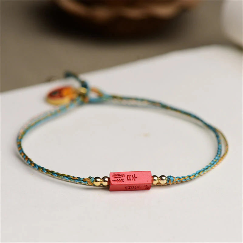 Buddha Stones Handmade Cinnabar As One Wishes Blessing Braid Double Layer Bracelet
