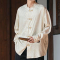 Buddha Stones Chinese Frog-Button Bamboo Shape Design Stand Collar Men's Long Sleeve Shirt