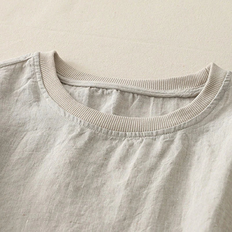 Buddha Stones Plain Threaded Crew Neck Design Women's Polyester Short Sleeves Shirt