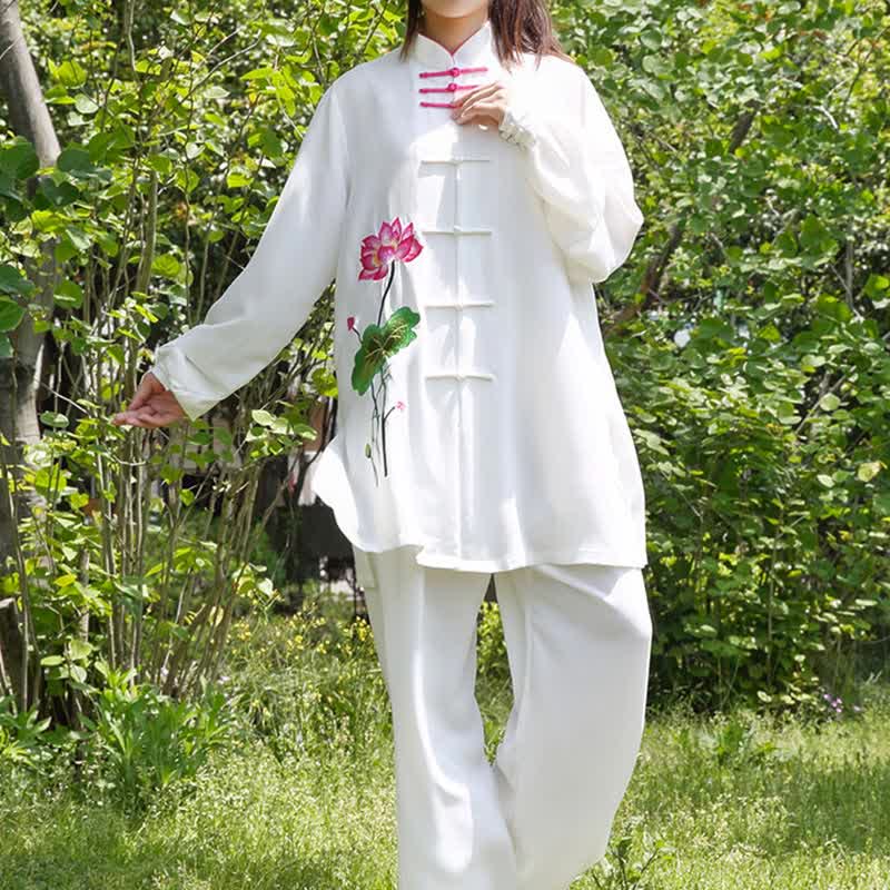 Buddha Stones Lotus Flower Leaf Pattern Tai Chi Meditation Prayer Spiritual Zen Practice Clothing Women's Set (Extra 30% Off | USE CODE: FS30)