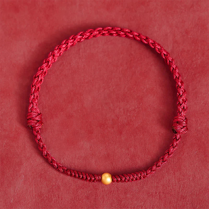Buddha Stones A Simple Wish for You 925 Sterling Silver Plated Gold Single Bead Red Rope Bracelet Anklet Includes Gift Message Card