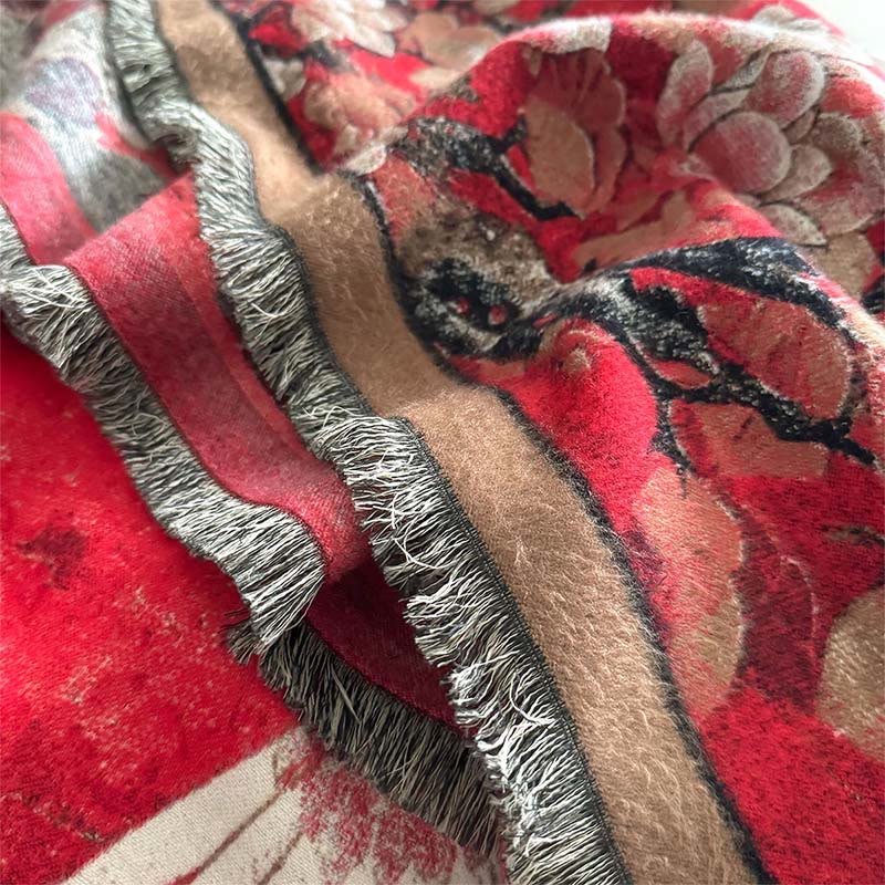 Buddha Stones Fall Crane Lotus Plum Blossom Pattern Tassels Cozy Soft Scarf Shawl