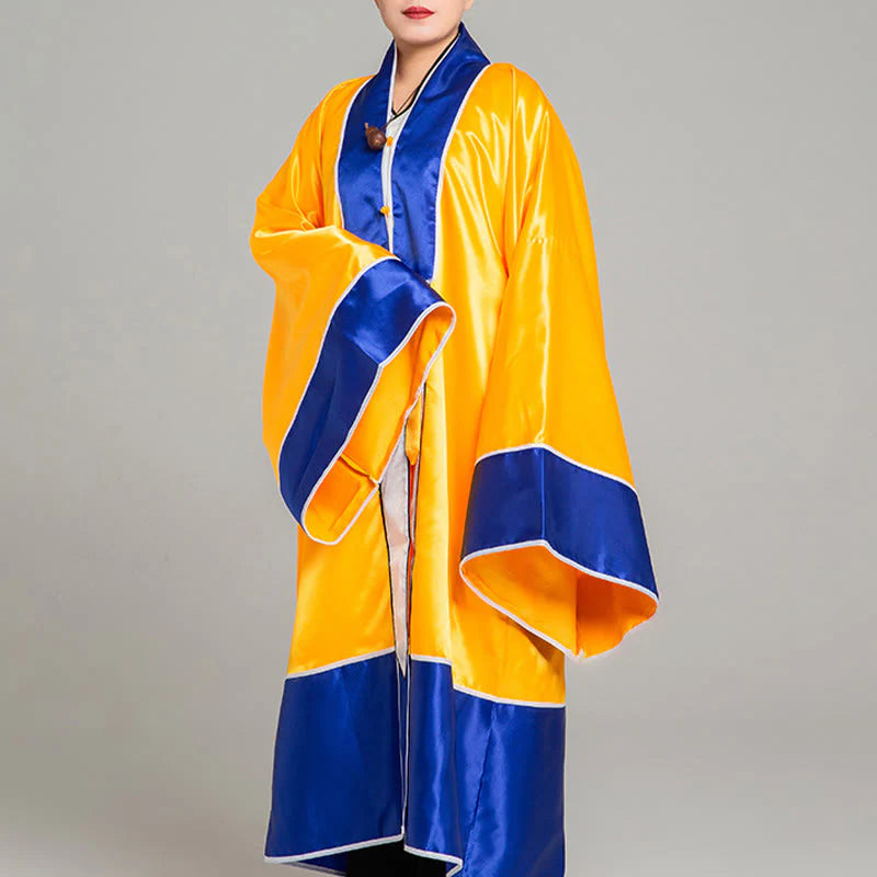Buddha Stones Wudang Crane Embroidery Long Wide Sleeve Unisex Taoist Robe Gown Kimono For Qigong Tai Chi Ceremony