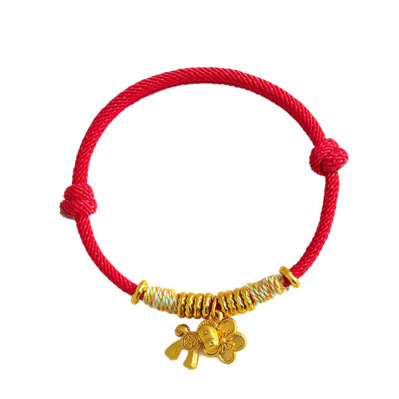 Buddha Stones Year Of The Horse Flower Charm Red String Connection Handmade Bracelet